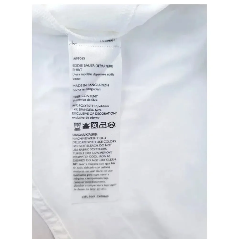 EDDIE BAUER WHITE LONG SLEEVE DEPARTURE TRAVEL SHIRT BLOUSE HIDDEN POCKET L NWT - Picture 10 of 10